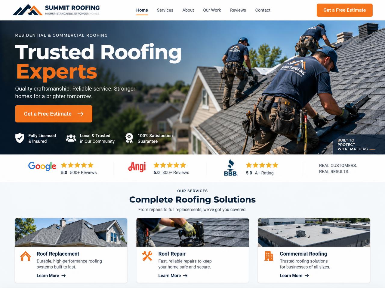Summit Roofing website example